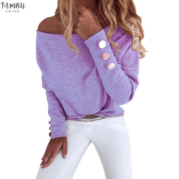 

women off shoulder purple womens solid color casual long sleeve womens button shirt applique blouse 4, White