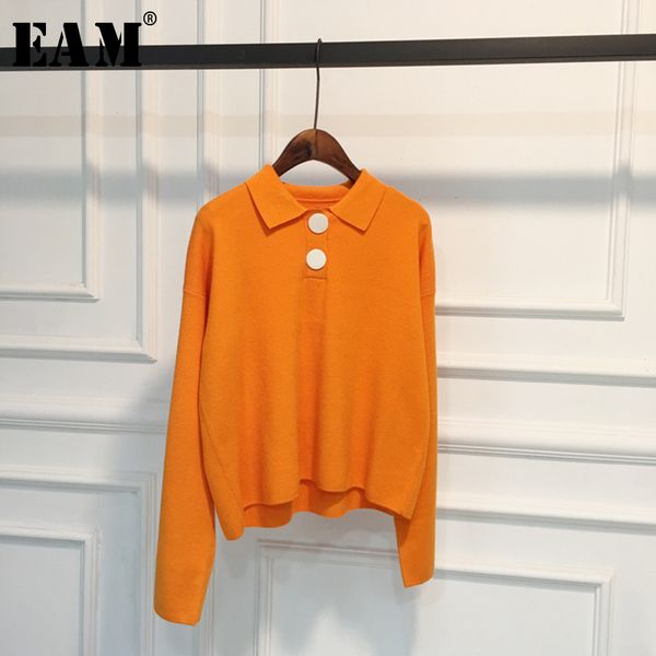 

eam] orange button knitting sweater loose fit lapel long sleeve women pullovers new fashion tide spring autumn 2020 1x359, White;black