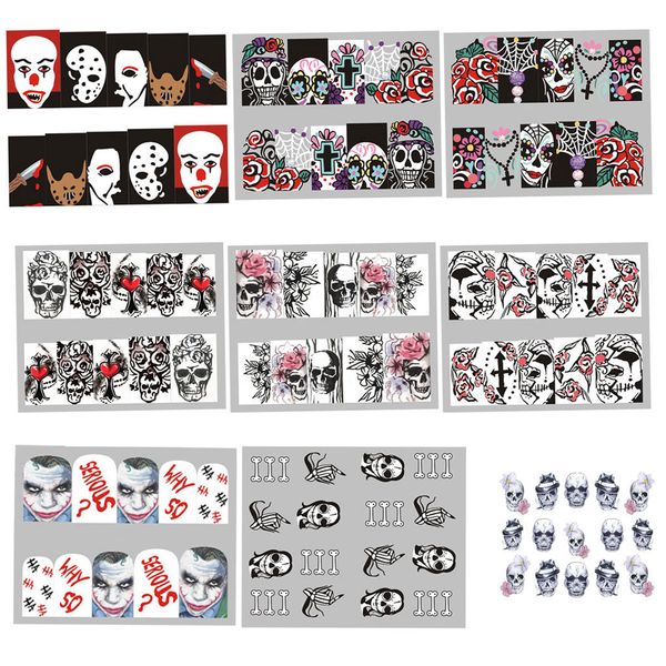 

halloween nail art sticker retro style nail decoration wraps tatoos manicure flower ghost skull decal, Black