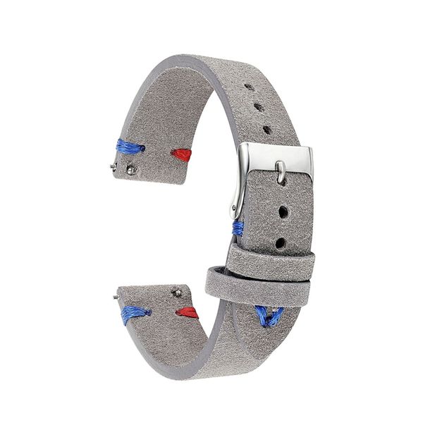 

2018 new handmade leather gray suede strap 18mm 20mm 22mm stainless steel buckle genuine leather watch band kzsd05, Black;brown