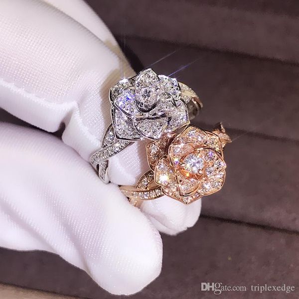

роскошный большой цветок розы кольцо cute boho женский серебряный розовое золото обручальное кольцо vintage партии обручальное кольца для же, Slivery;golden
