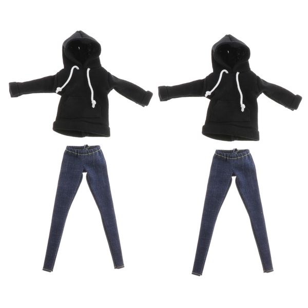 

2xbjd dolls hoodie and jeans pants for 1/6 blythe doll dress up outfits accs