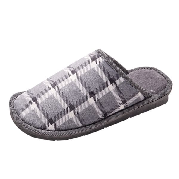 

gingham slippers cotton flat with shoes man non-slip slippers with fur soft indoors anti-slip chaussure homme, Black