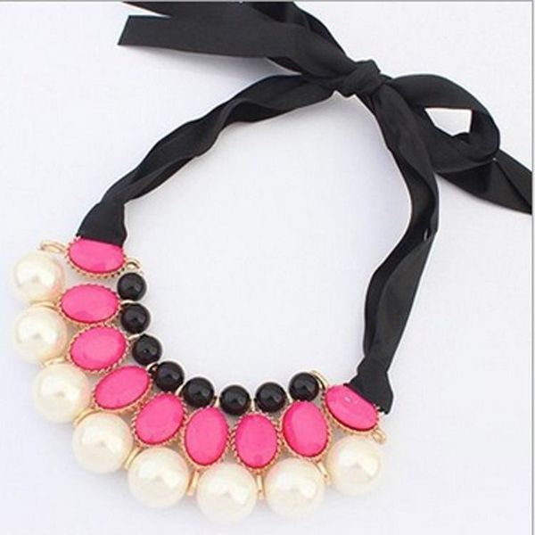 Kids Necklace Fashion Pearl Lace Up Rhinestones Necklace For Girls