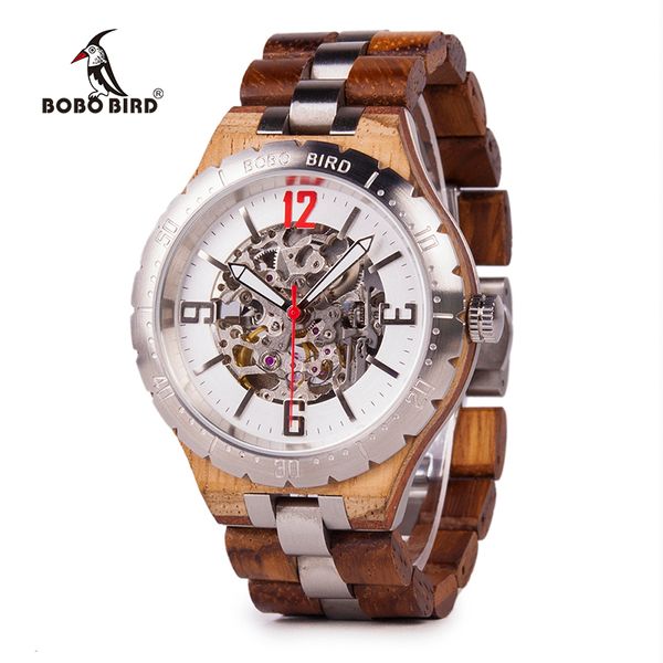 

bobo bird mechanical wristwatches men wooden metal watch waterproof luxury timepiece relogio masculino c-uq29, Slivery;brown