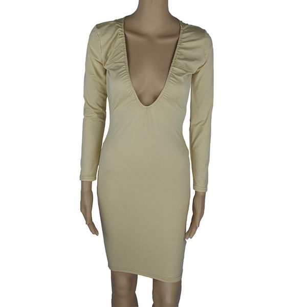 

5816 long-sleeved v-neck hip-covered nightclub dress tight skirt, White;black