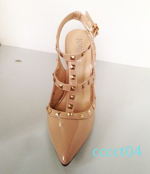 

new patent pu leather rivet shoes women pumps 11.5 cm kitten heel pointed toe shoes size ing, Black