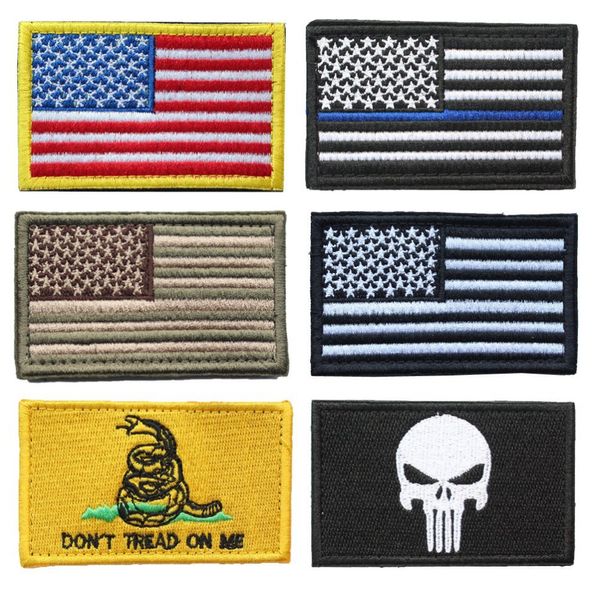 Aufnäher mit USA-Flagge, 100 Stück, amerikanische dünne blaue Linie, Polizeiflagge „Don't Tread On Me“, Totenkopf, bestickter Aufnäher mit Moralabzeichen