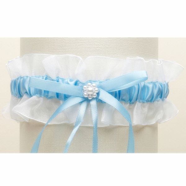 

blue wedding garter bridal garter stretch pearl toss, Black;white