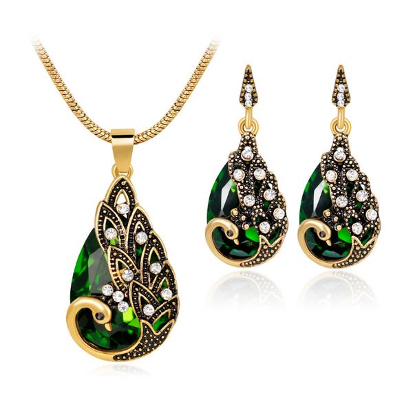 

retro peacock necklace set selling necklace earrings two-piece set jewelry, Silver