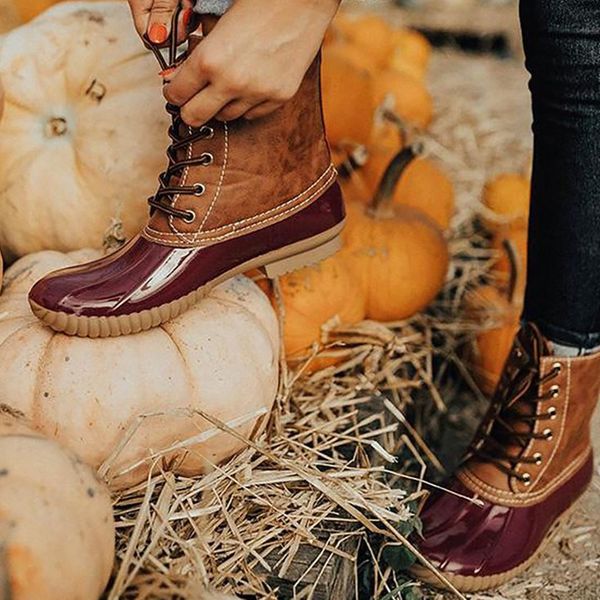 

retro leather ankle boots autumn women platform stretch flat boots women round toe waterproof flat plaid lining lace up shoes, Black