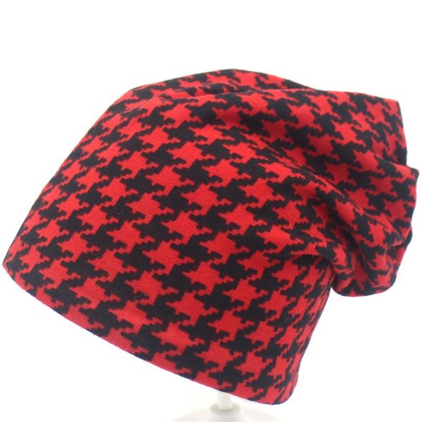 

hat wowen in women's caps houndstooth hooded hat fashion plaid stripe thin warm female autumn and winter bib dual-purpose beanie