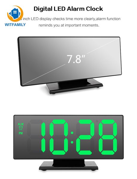 

portable led mirror digital alarm clock electronic watch multi-function snooze night display led deskalarm clock
