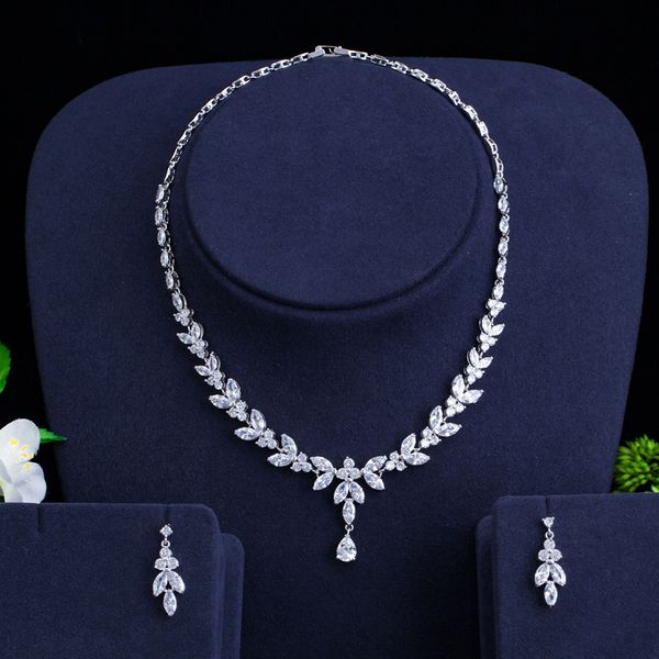 

sparking brilliant cubic zircon clear necklace earrings wedding bridal jewelry sets dress accessories, Slivery;golden