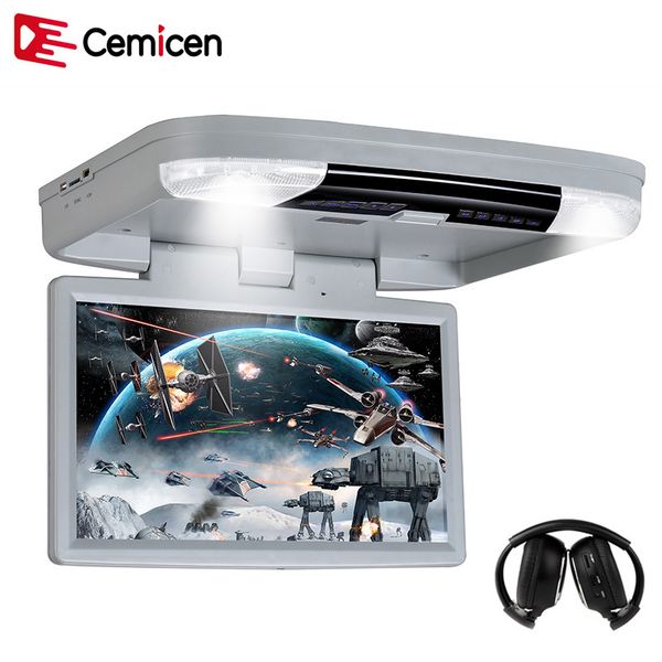 

cemicen 15.6 inch ceiling tv for car mount monitor dvd player hd 1080p video with hdmi port usb sd built in ir/fm transmitter