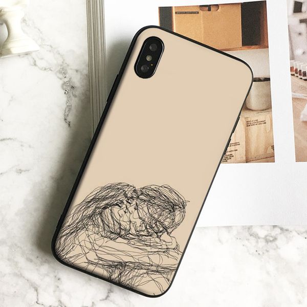 

fundas luxury minimalist line kiss phone case for iphone 11 pro xs max xr 8 7 6s plus 5 se case soft black tpu silicone cover.