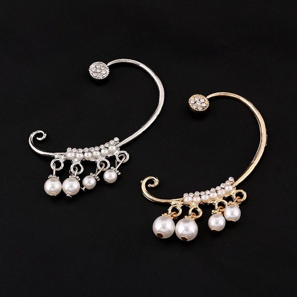 

zldyou fashion women imitation pearls ear cuff no pierced wedding gift rhinestone earcuffs clear crystal zinc alloy clip earring, Silver