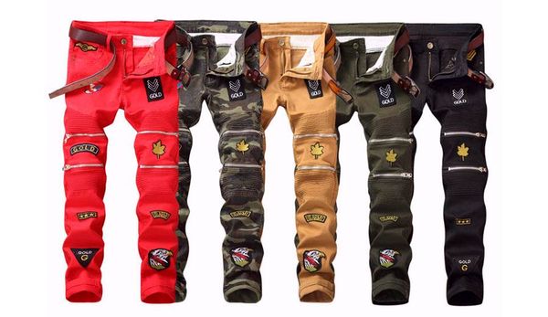 

fashionable men's jeans embroidered zipper jeans slimmer pants, Blue