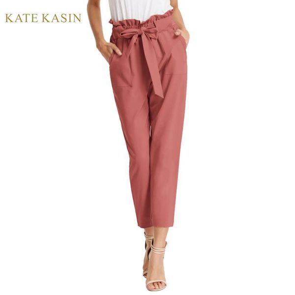 

kate kasin women's casual pnats solid color slim elastic high waist cropped pants trousers 2019 new capris ankle length pants, Black;white