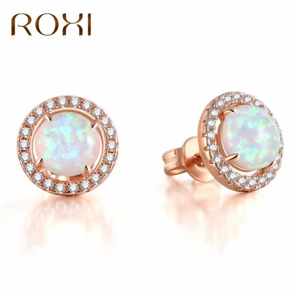 

roxi mystic round white fire opal earrings for women rose gold crystal zirconia stud earrings wedding jewelry boucle d'oreille 3, Golden;silver