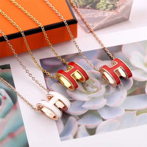 

7 color necklace luxury designer brand pendant necklace for women lovely h ornaments iced out chains jewelry with box 78688, Silver