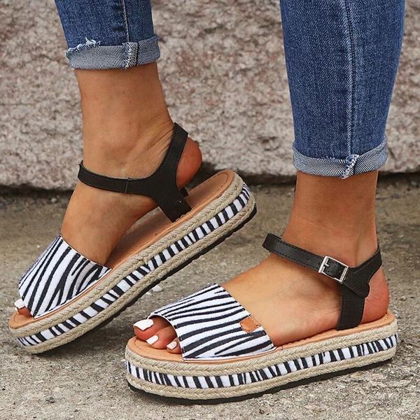 

43 large size 2020 summer shoes woman thick bottom open toe breathable buckle flat back strap casual fashion laides sandals, Black