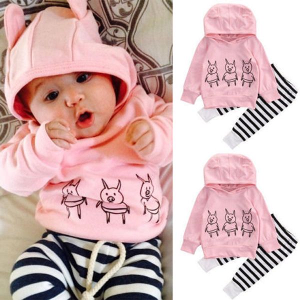 

kids girls clothes 0-24m newborn baby floral hooded +long pants outfits set printed lovely selling sets, White