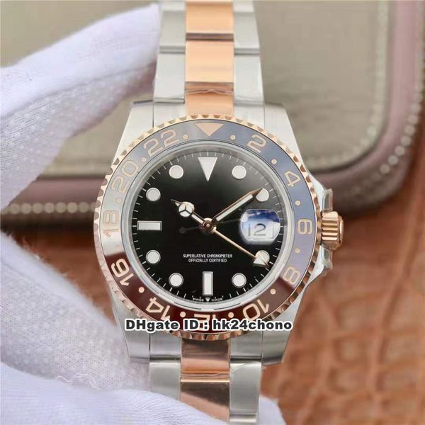 

ew лучшие часы gmt ii eta2836 28800vph autoamtic мужские часы 126711 керамический безель черный циферблат розовое золото сталь двухцветные м, Slivery;brown
