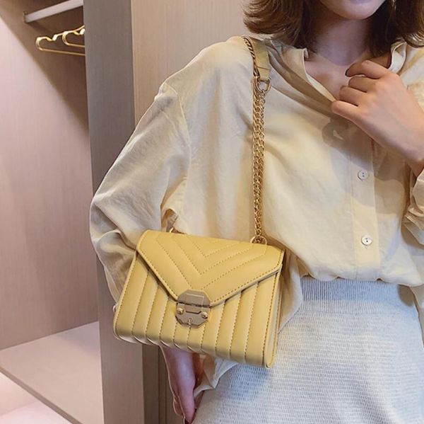 

female flap square bag 2020 new pu leather women's handbag lock chain shoulder messenger bag