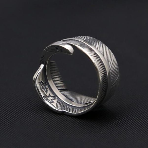 

12.3g solid 925 sterling silver feather eagle desgin cuff ring men vintage style antique thai silver 925 jewelry men gift, Golden;silver