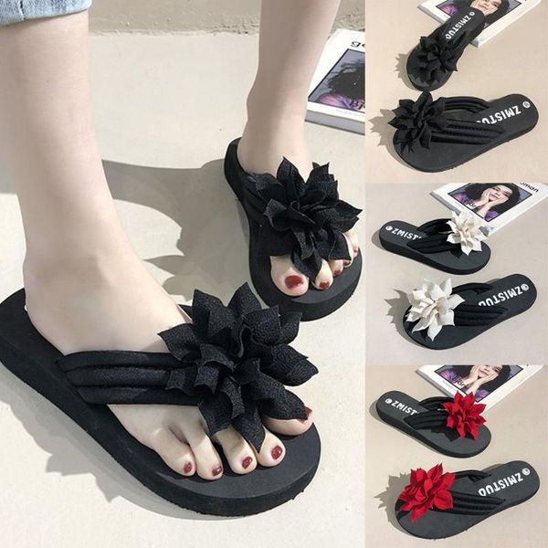 

casual beach slippers women summer bohemian shoes clip toe flip flops non-slip wedges slippers zapatos beach shoes woman buty#25, Black