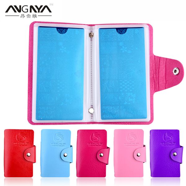 

angnya 24 slots nail stamping holder organizer rectangular nails art stamp card bag steel plate set storage package card holder, White