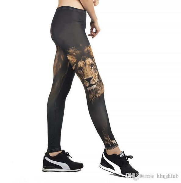 

women yoga trousers pants new style tights trousers female high waist dance active leggings printing lion head skinny silm fitness, Black;white