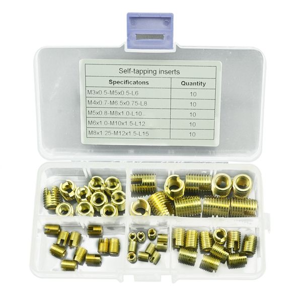 

thread insert-50pcs brass tone self tapping thread slotted inserts combination set repair tool
