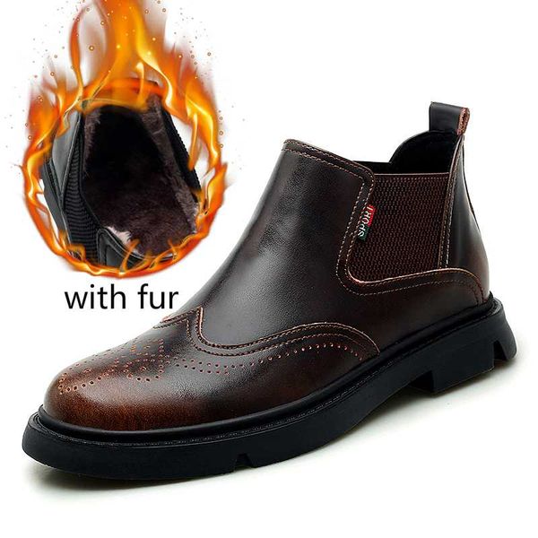 

плюс размер мужской досуг теплые плюшевые зимние сапоги натуральная кожа воловья обувь резьба брог хлопчатобумажная обувь на открытом воздух, Black