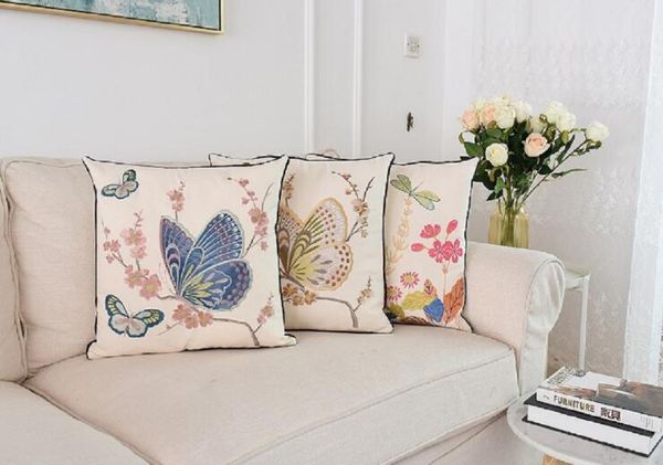 

butterfly embroidery pillow country style floral butterfly embroidery coussin sofa room decoration decorative pillow 45*45 cm