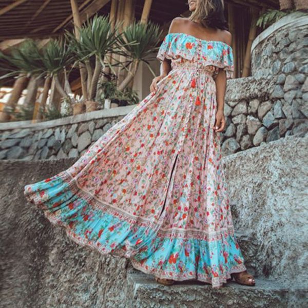 

womens dress ladies holiday summer plus size beach loose tassel floral strapless boho printed, Black;gray