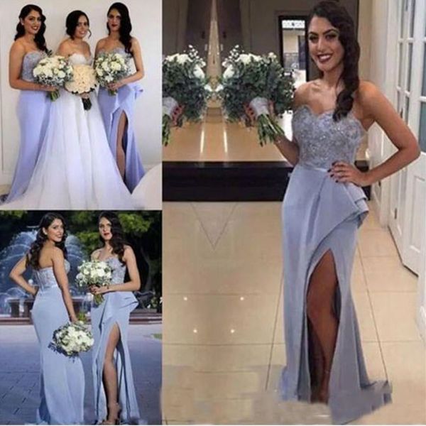 

2020 sweetheart neck beaded bridesmaid dresses sleeveless side split floor length wedding guest party dresses prom dress vestido, White;pink