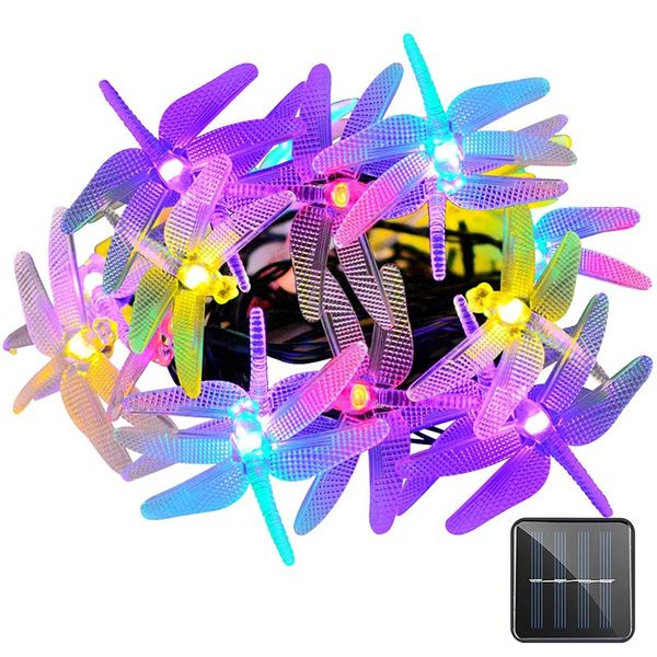 

dragonfly solar string light 8 mode multicolor waterproof solar fairy light crystal dragonfly led interior light, lawn, garden, party