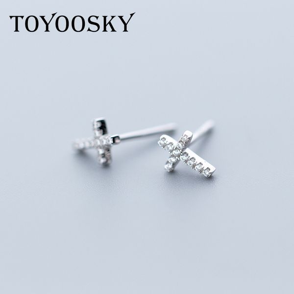 

toyoosky 925 sterling silver earrings for women simple crystal cross earrings mini geometric ear studs jewelry brincos, Golden