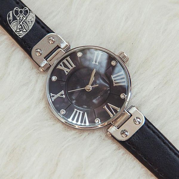 

women watches genuine leather straps mother of pearl dial face, Slivery;brown