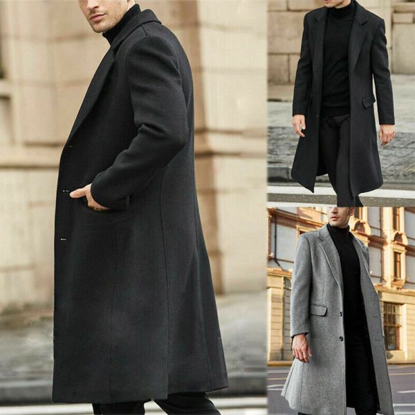 

uk mens casual slim winter trench coat single breasted warm outwear long jacket overcoat new, Tan;black