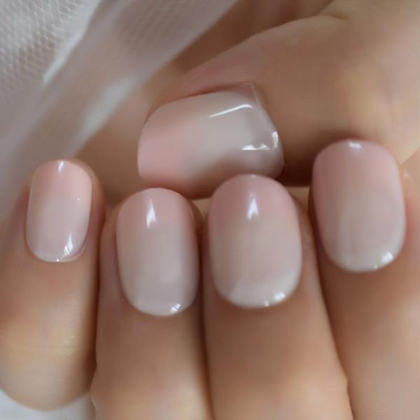 

daily fake nails super glossy shimmer glamour pink ombre french nail natural short shiny nail art decorations, Red;gold