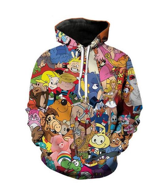 

new set cartoons collage 80s hoodies mens hooded pullovers printed male hoody 3d printing hooded sweatshirts rj0164, Black