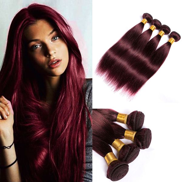 99j Burgundy Bundles Brazilian Straight Hair Weave Pre Colored