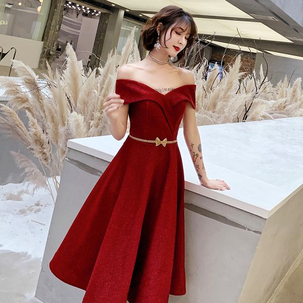 

summer new burgundy slash neck evening party dress bowknot belt qipao pleated gown cheongsam backless vestidos de festa, Red