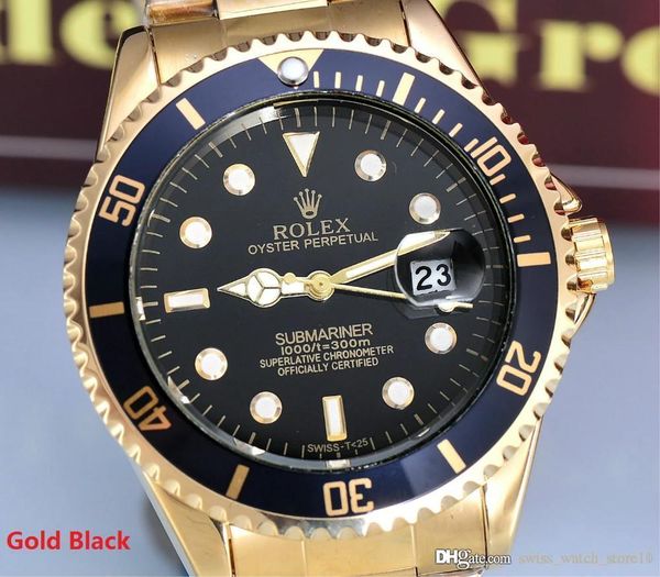 

2011 famou brand 40mm watche rolex men watch auto date teel band gold men not women watch no box 11, Black;brown