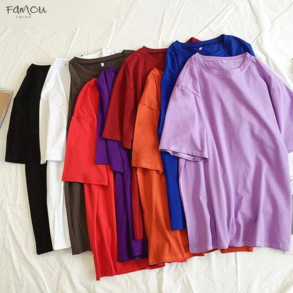 

2019 Spring Summer Oversize Womens Candy T-Shirt Handsome Streetwear Perfect Basics Solid Render Tops Unlined Upper Garment