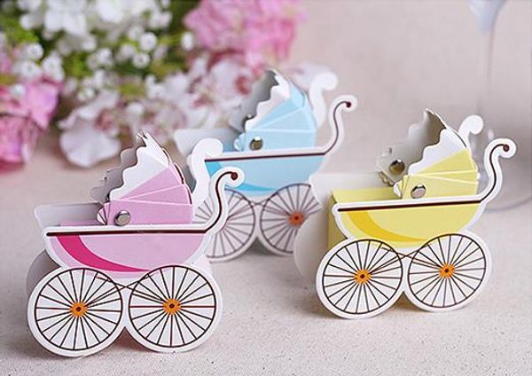 

100pcs paper candy box stroller shape baby shower favors kids birthday party wedding gifts baby shower decor supplies