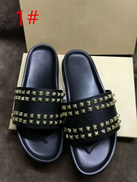 

donna studded flat slippers designer luxury red bottoms shoes men rivet junior spikes flat slipperssales new, Black